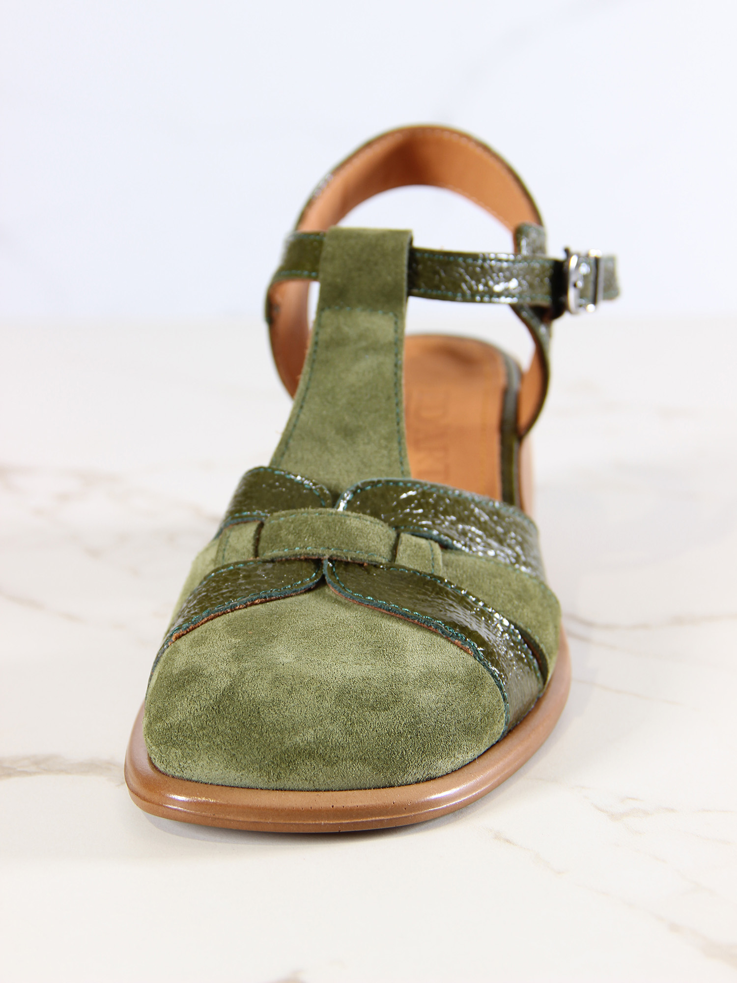 картинка Босоножки ED'ART 5038.23663'bе.Зеленый наплак+оливковая замша от интернет магазина