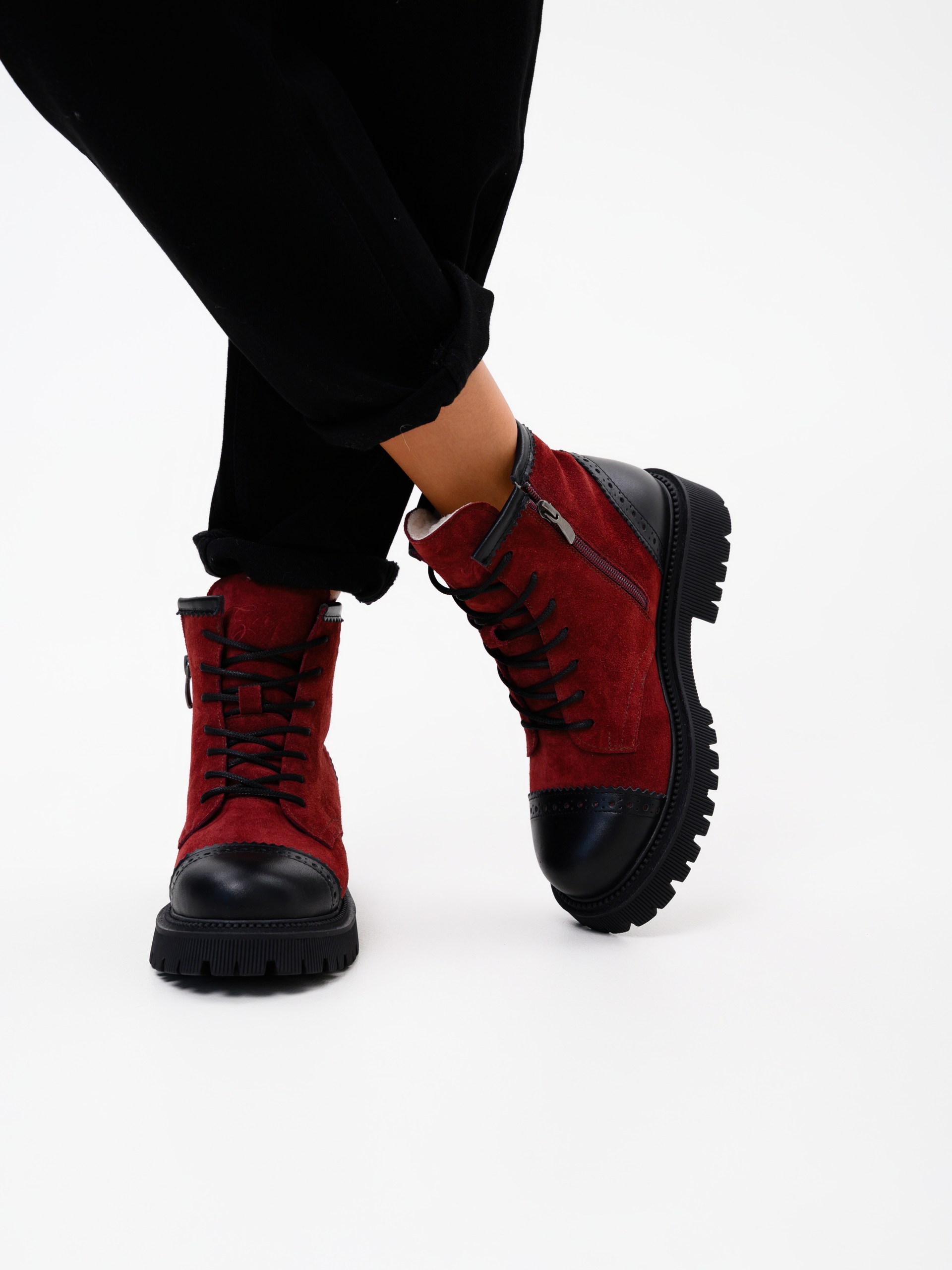 картинка Ботинки ED'ART 319.taskana'bl. Бордо замша+черный от интернет магазина