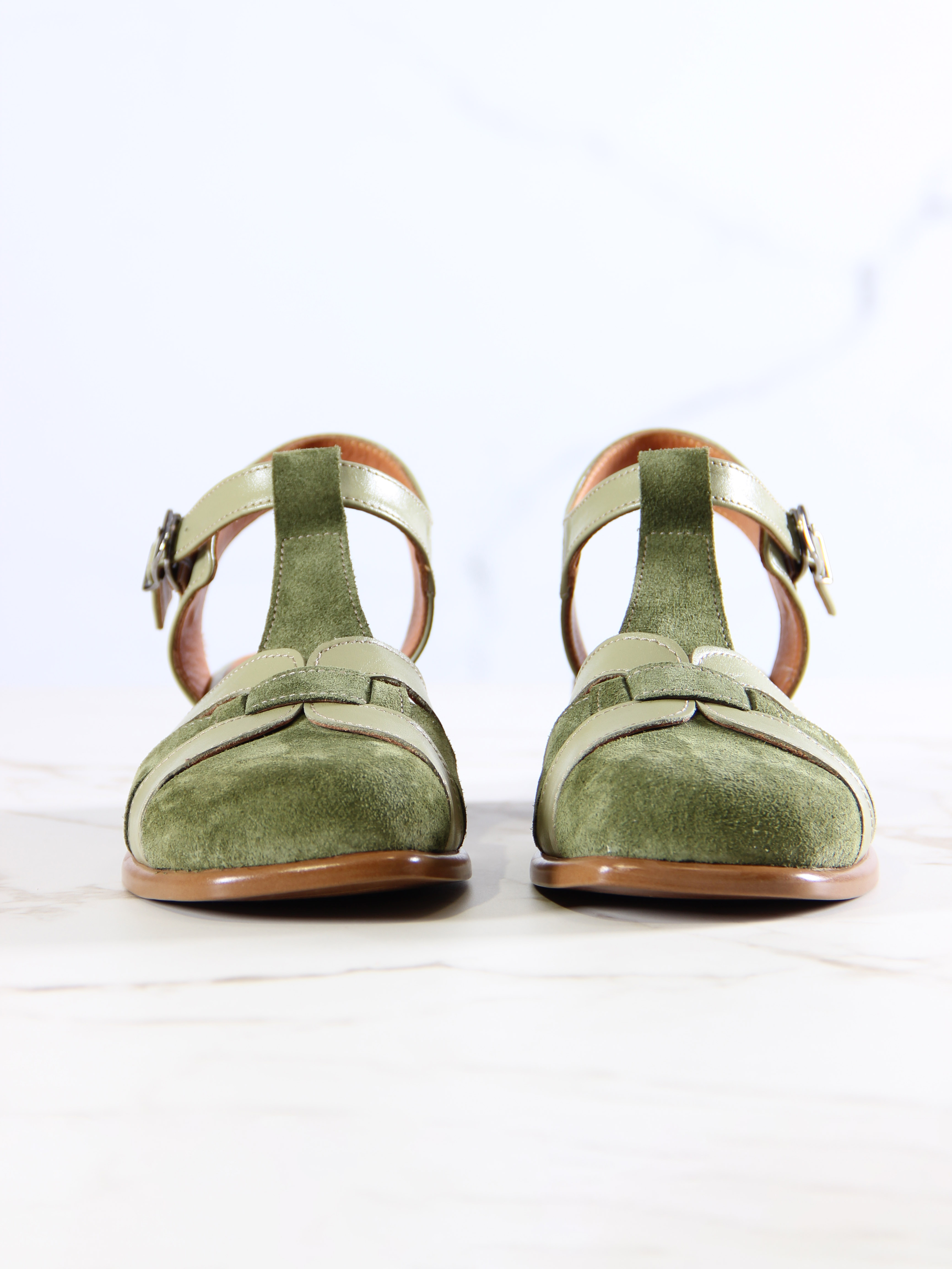 картинка Босоножки ED'ART 3038.26018'bе.Зеленая замша+олива от интернет магазина