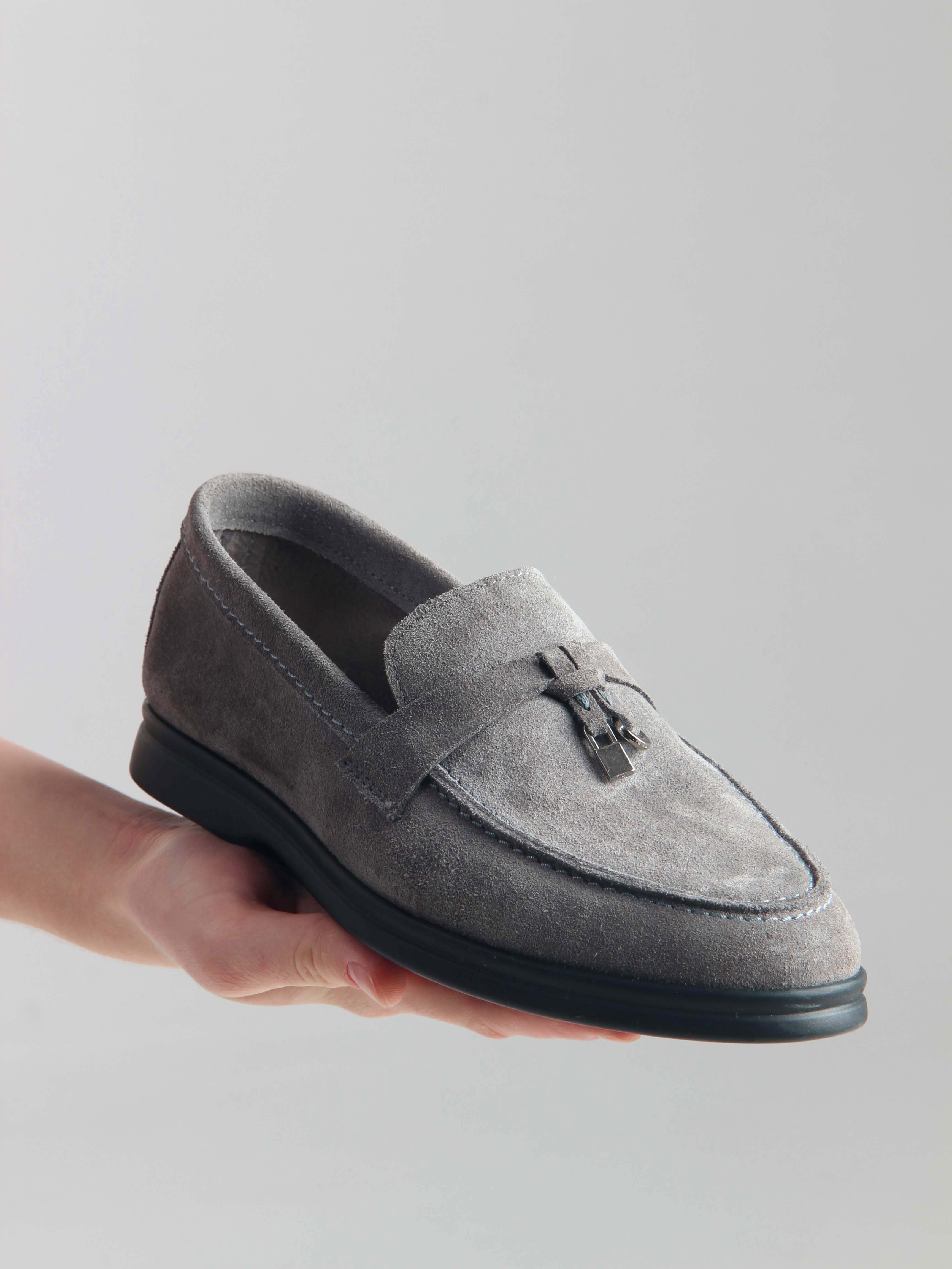 картинка Лоферы туфли ED'ART 170.2614'bl. Серый замок замша от интернет магазина