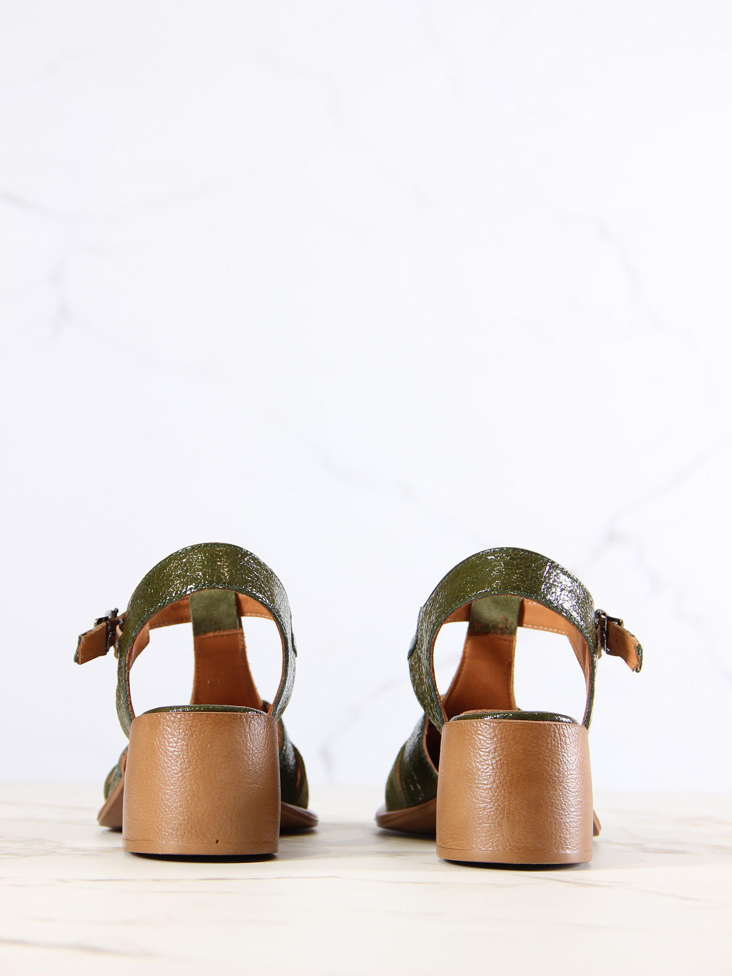 картинка Босоножки ED'ART 5038.23663'bе.Зеленый наплак+оливковая замша от интернет магазина