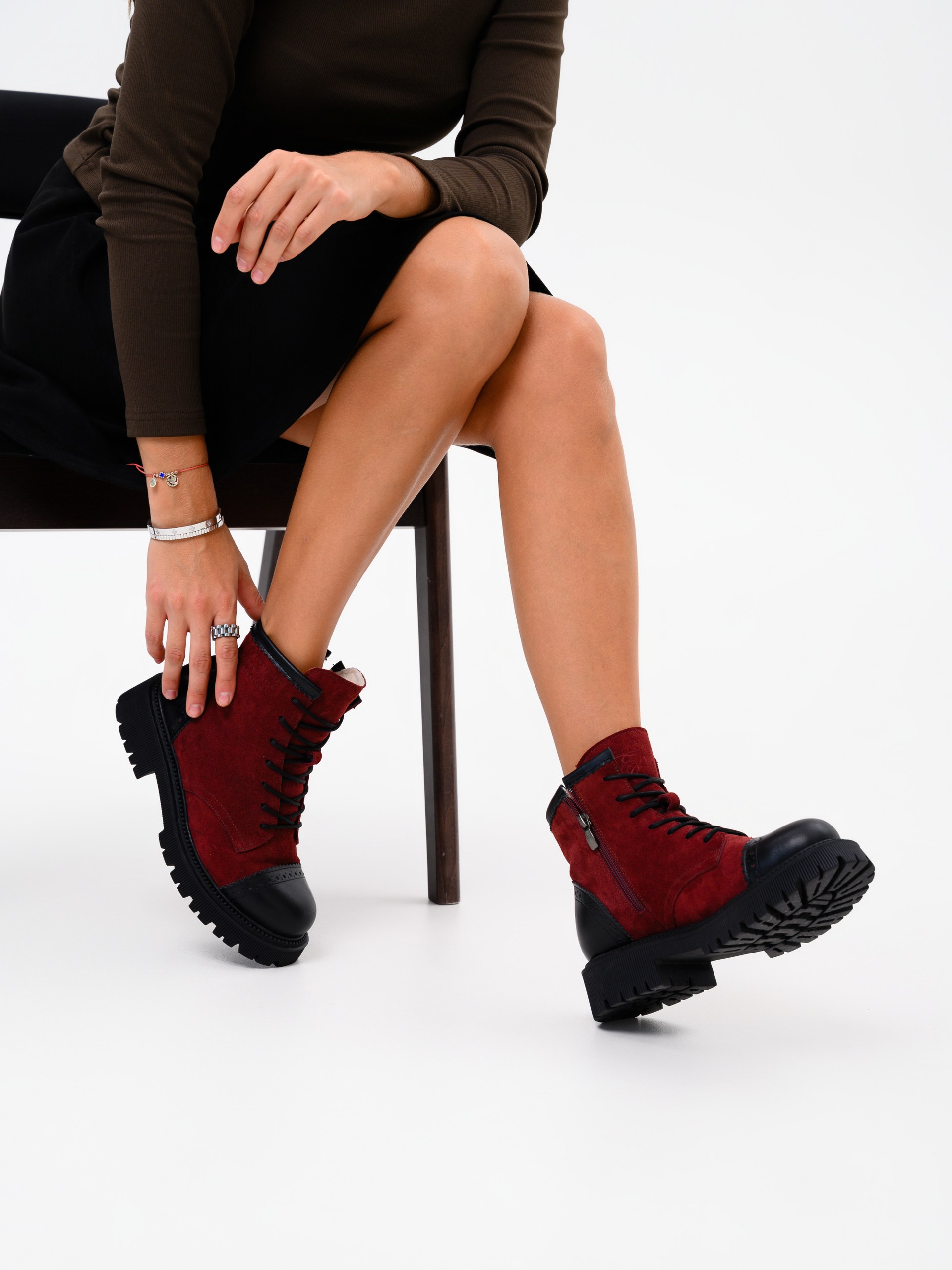 картинка Ботинки ED'ART 319.taskana'bl. Бордо замша+черный от интернет магазина