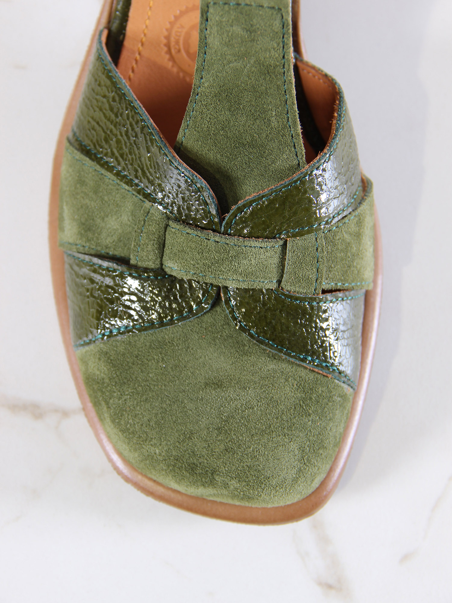 картинка Босоножки ED'ART 5038.23663'bе.Зеленый наплак+оливковая замша от интернет магазина