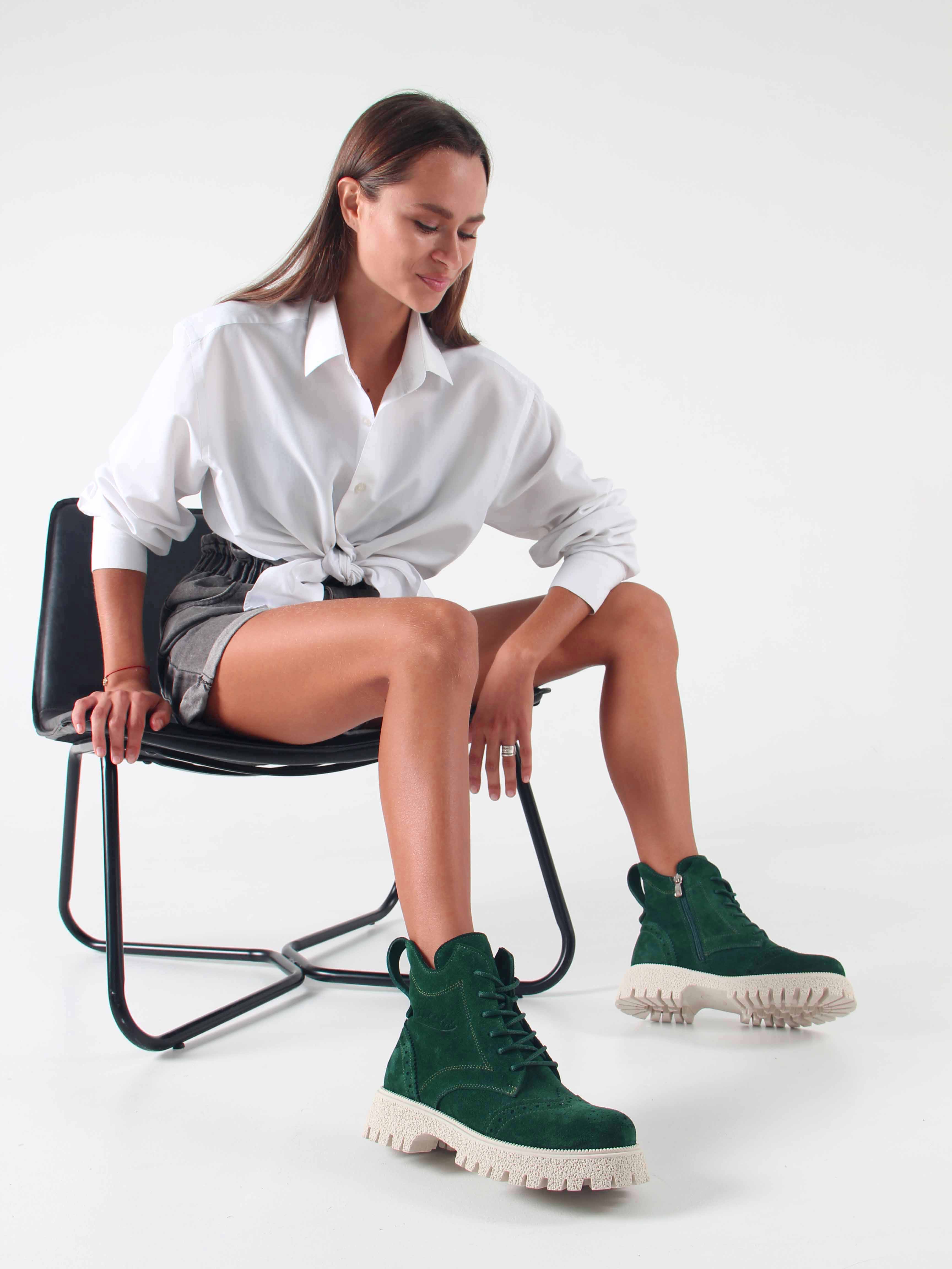 картинка Ботинки ED'ART 338.1541'be. Зеленый замша от интернет магазина