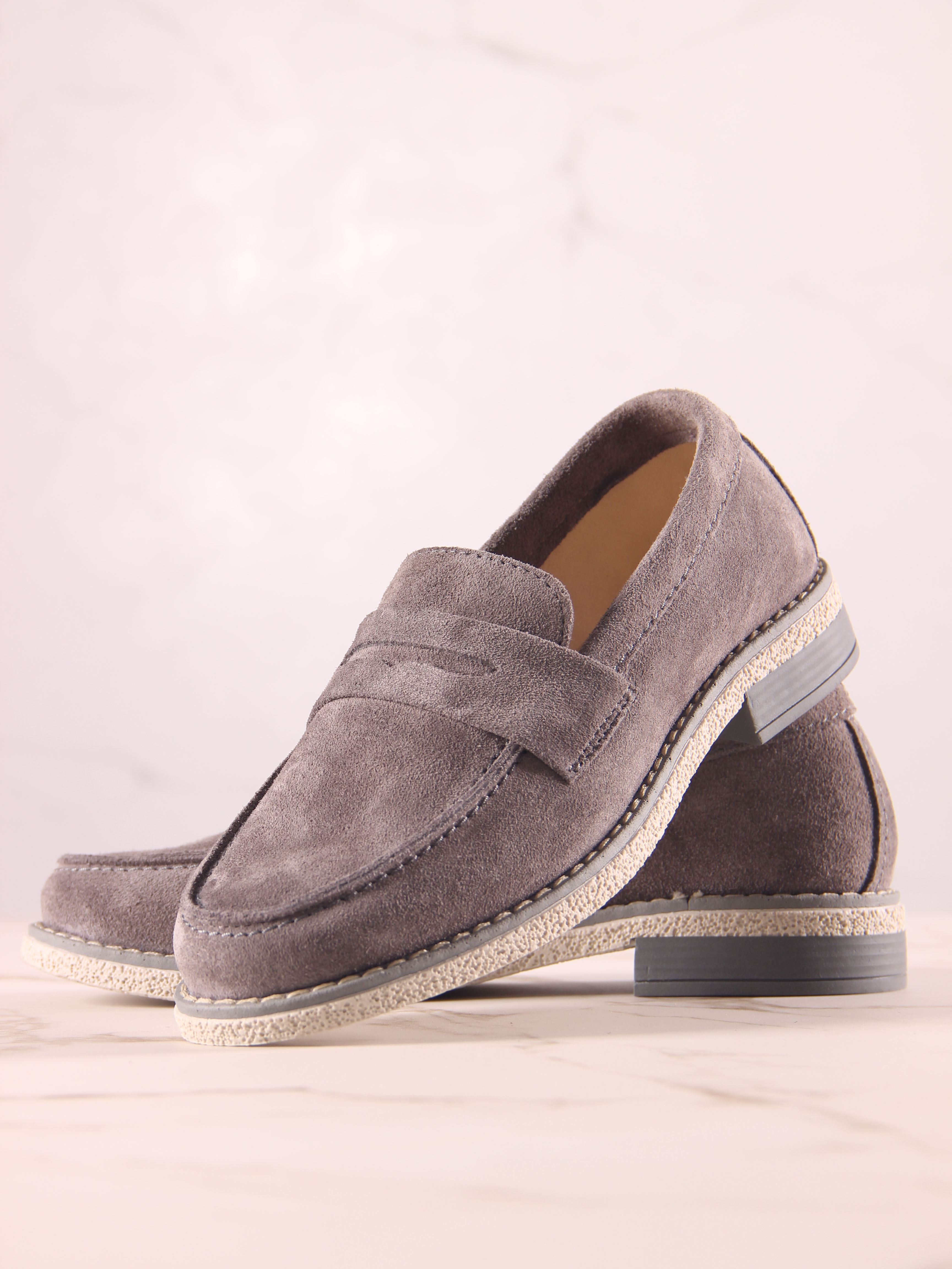 картинка Лоферы ED'ART 176.rose'gr. серый замок замша от интернет магазина