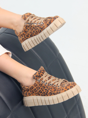 Кеды коричневые с принтом леопард