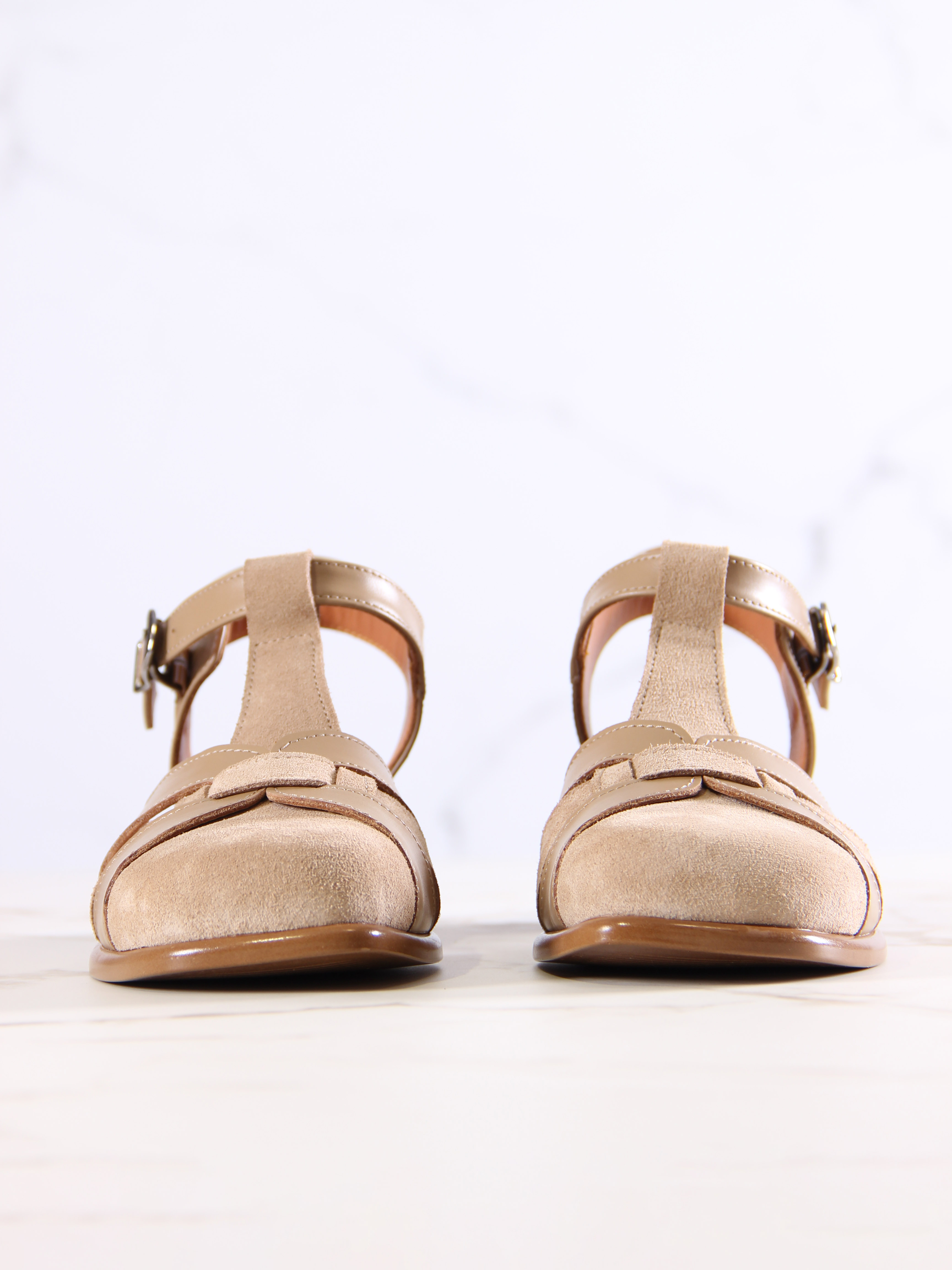 картинка Босоножки ED'ART 3038.26018'bе.Круассан+велюр бежевая ночь от интернет магазина