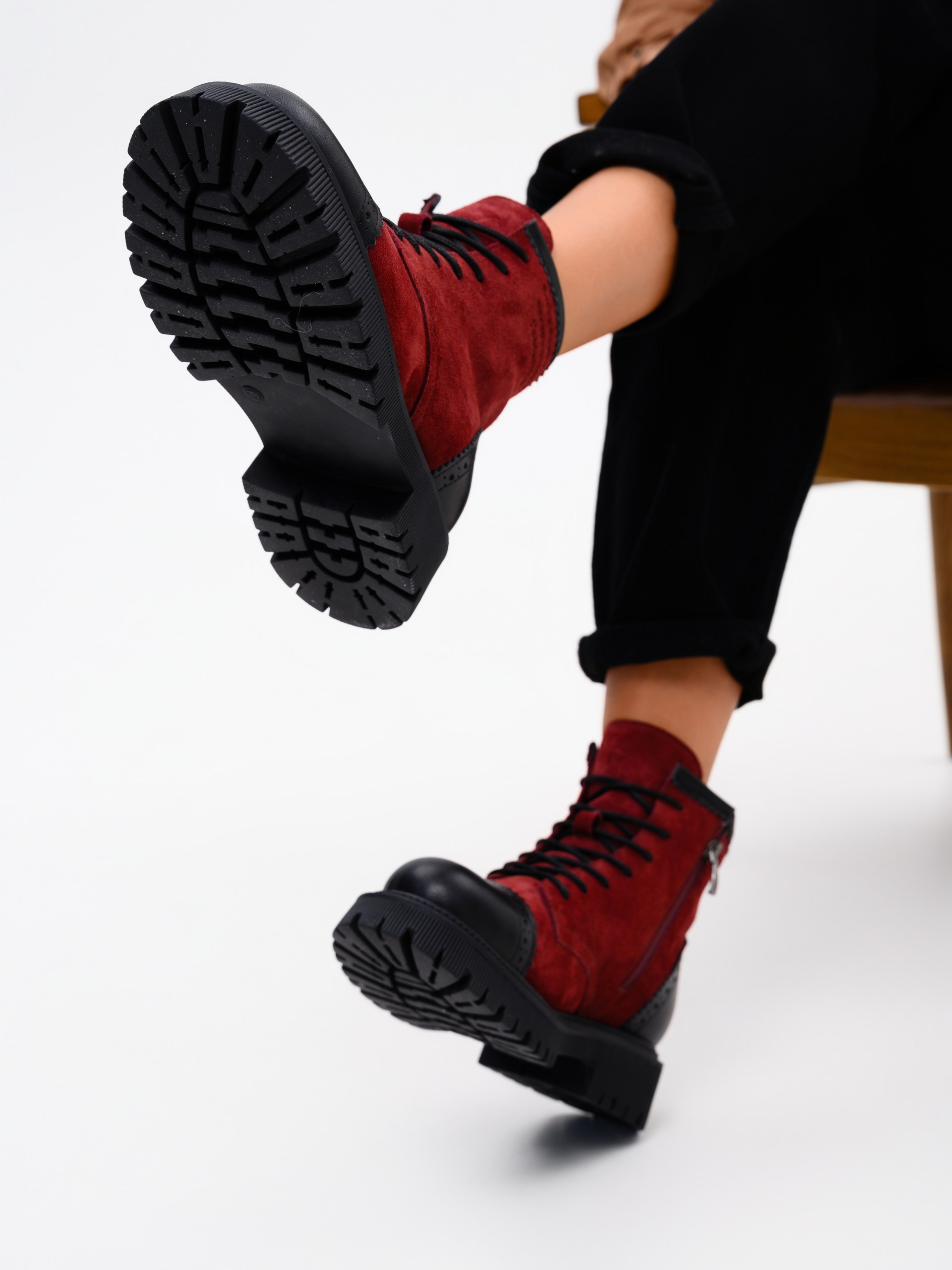 картинка Ботинки ED'ART 319.taskana'bl. Бордо замша+черный от интернет магазина