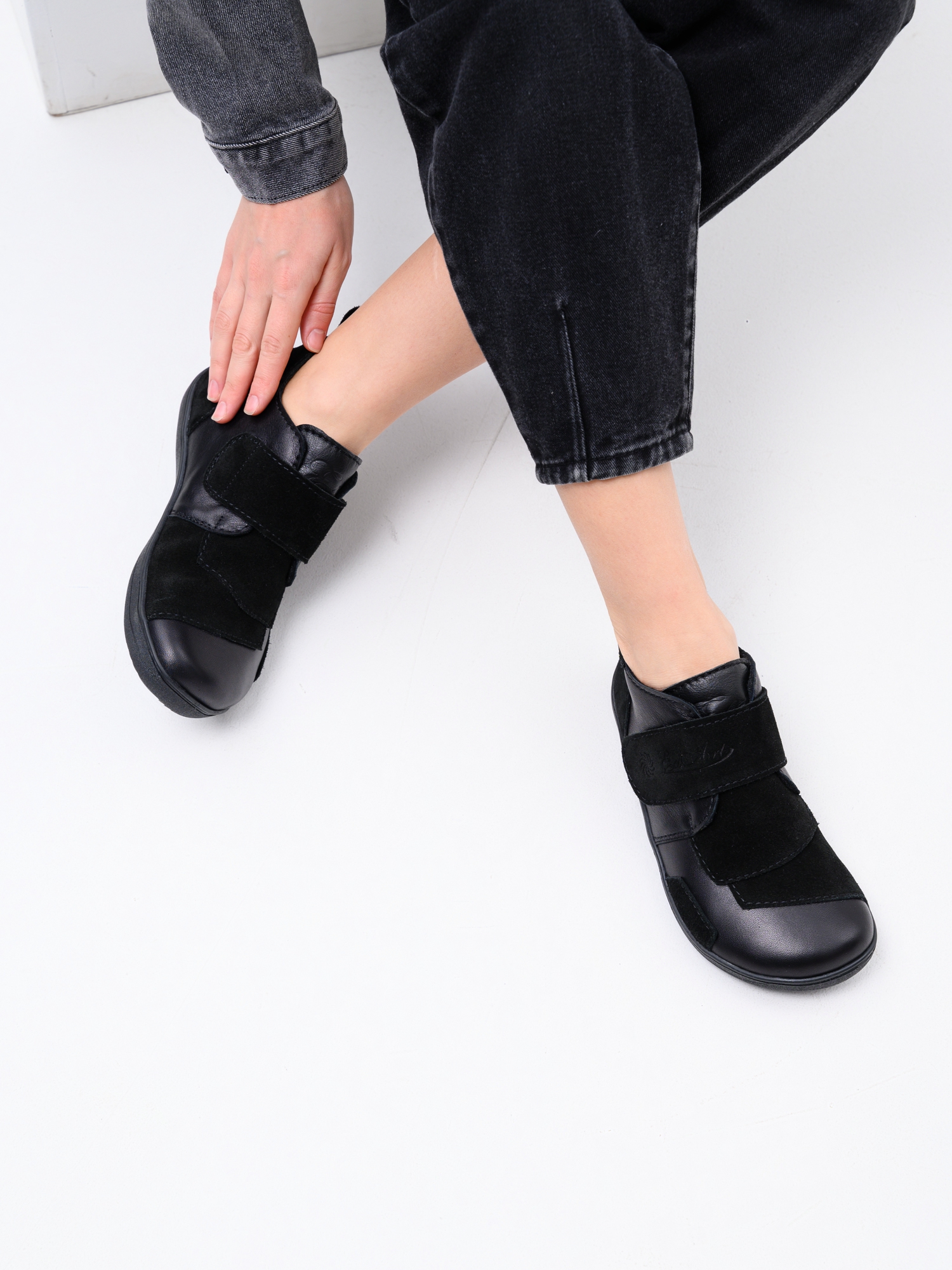 картинка Босоногие ботинки  ED'ART 206.NATA'bl.Черная кожа+черная замша от интернет магазина