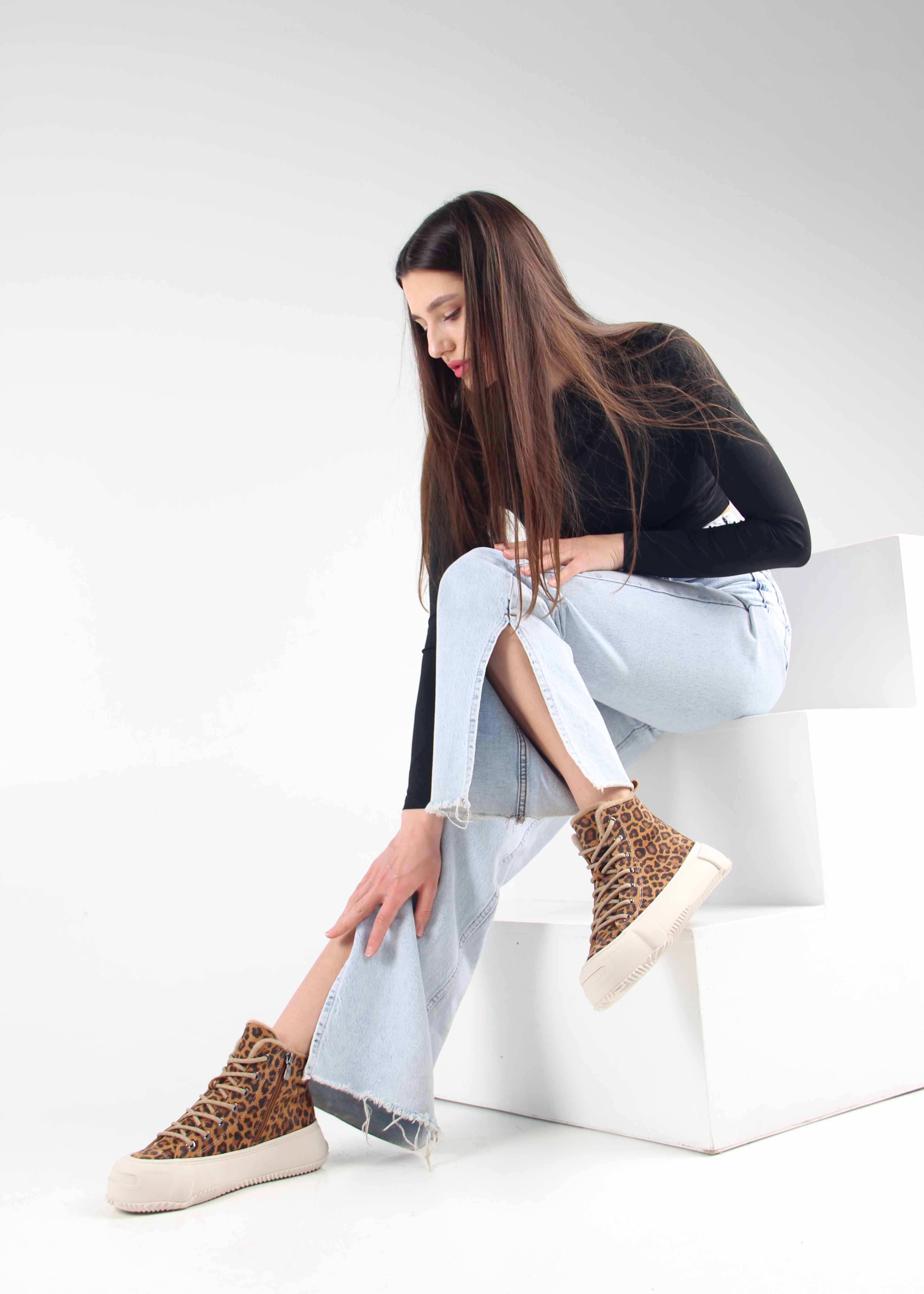 картинка Ботинки ED'ART 217.PODYUM151'be. коричневый леопард замша от интернет магазина