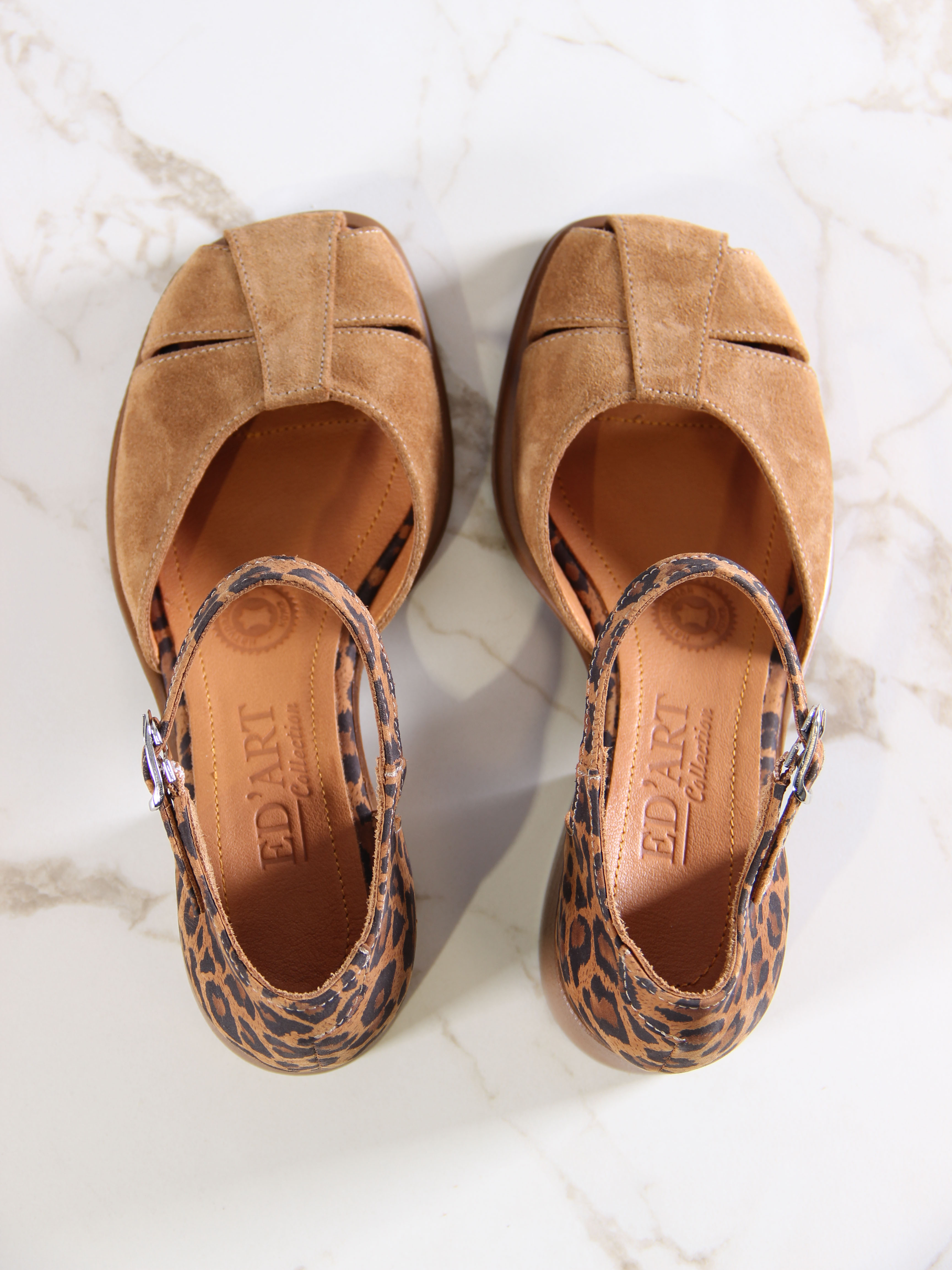 картинка Босоножки ED'ART 5033.23663'bе.Светло-коричневая замша+корич леопард замша от интернет магазина