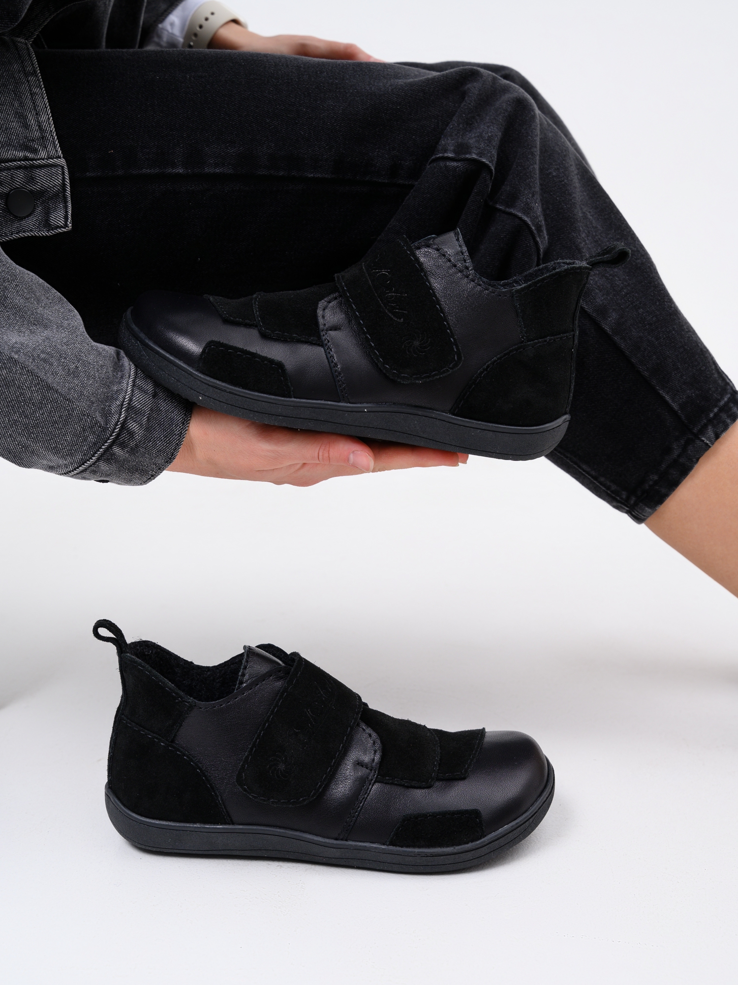 картинка Босоногие ботинки  ED'ART 206.NATA'bl.Черная кожа+черная замша от интернет магазина