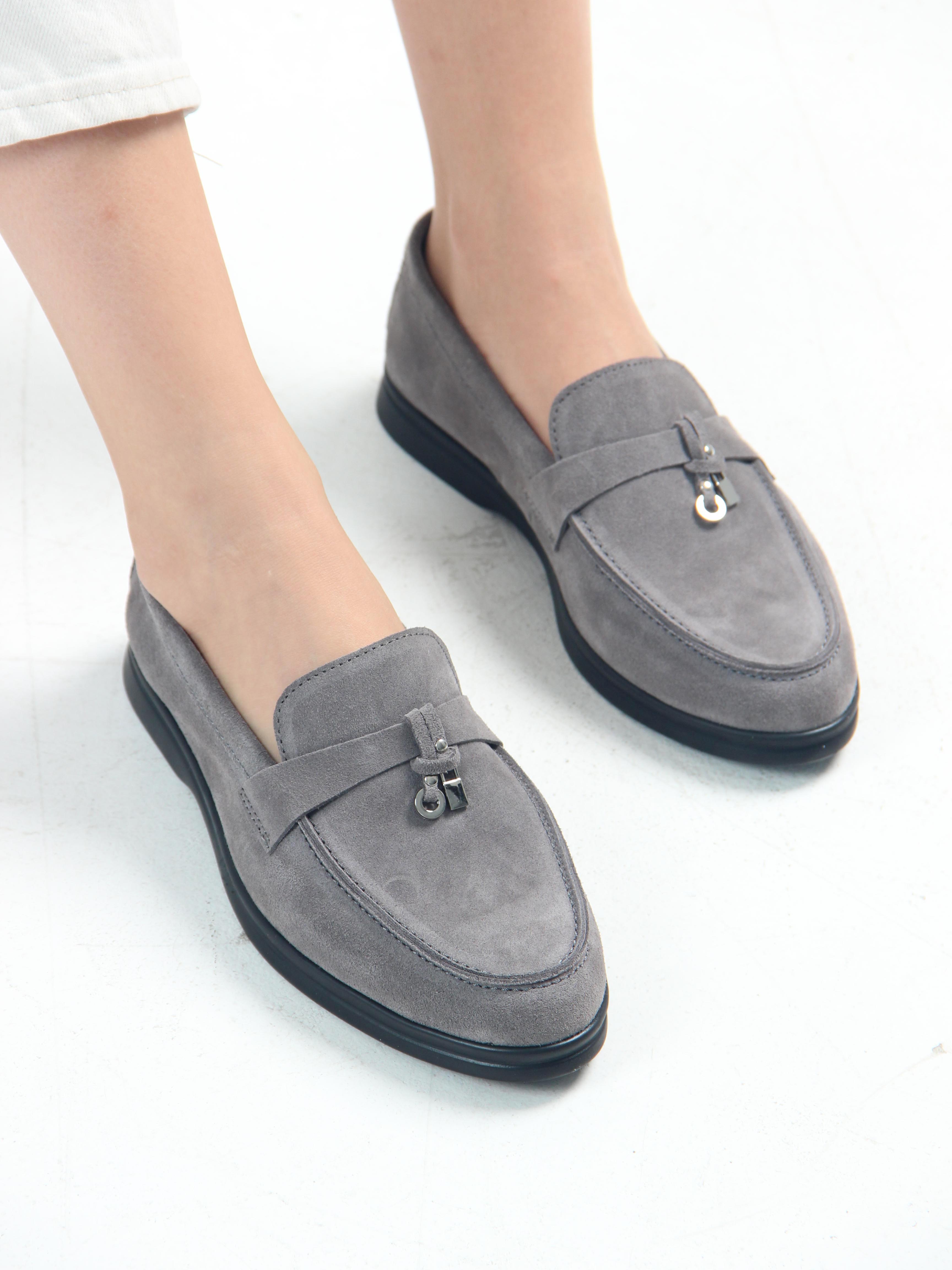 картинка Лоферы туфли ED'ART 170.2614'bl. Серый замок замша от интернет магазина