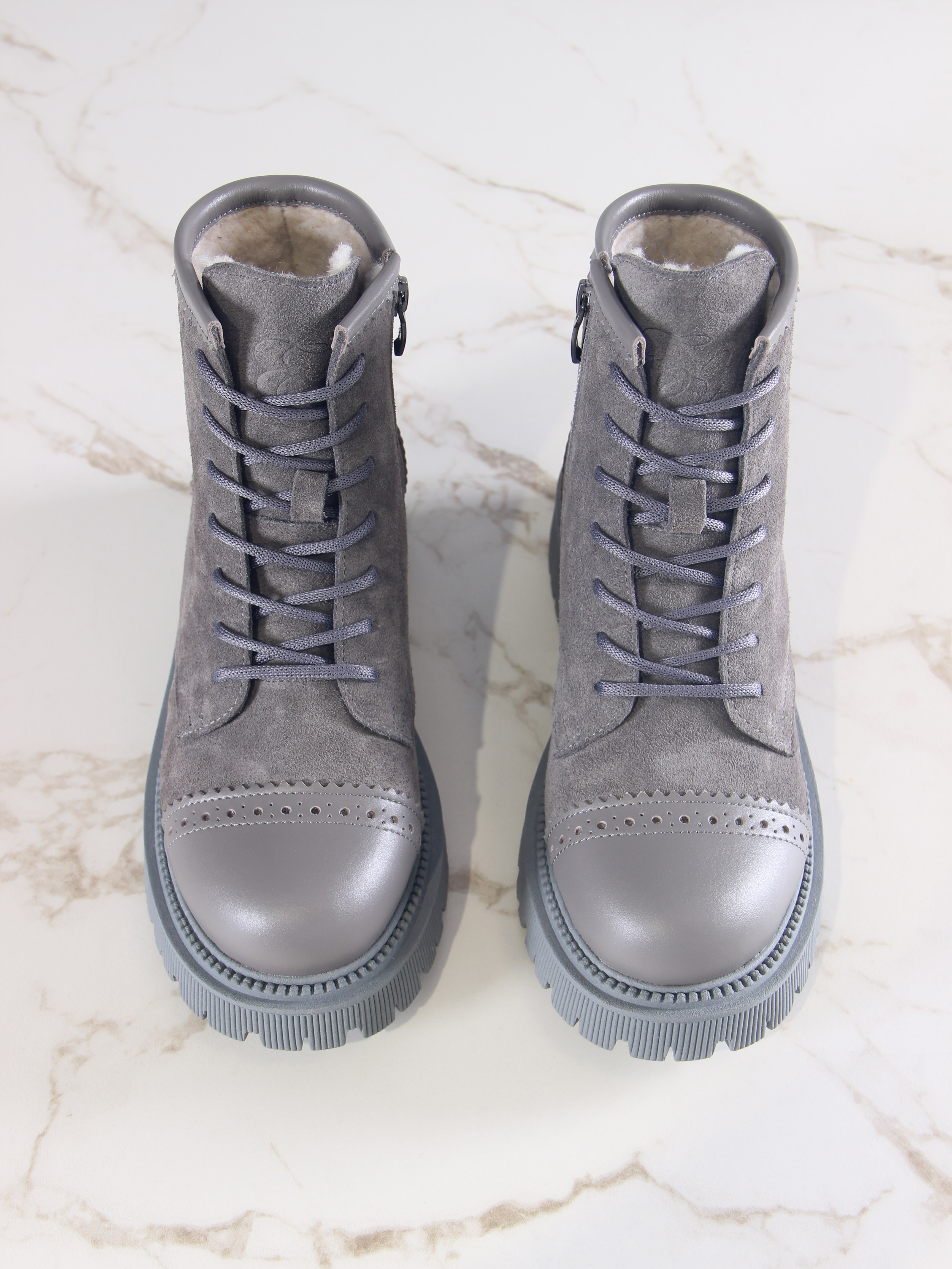 картинка Ботинки ED'ART 319.taskana'gr. Серый замок замша+игуана от интернет магазина