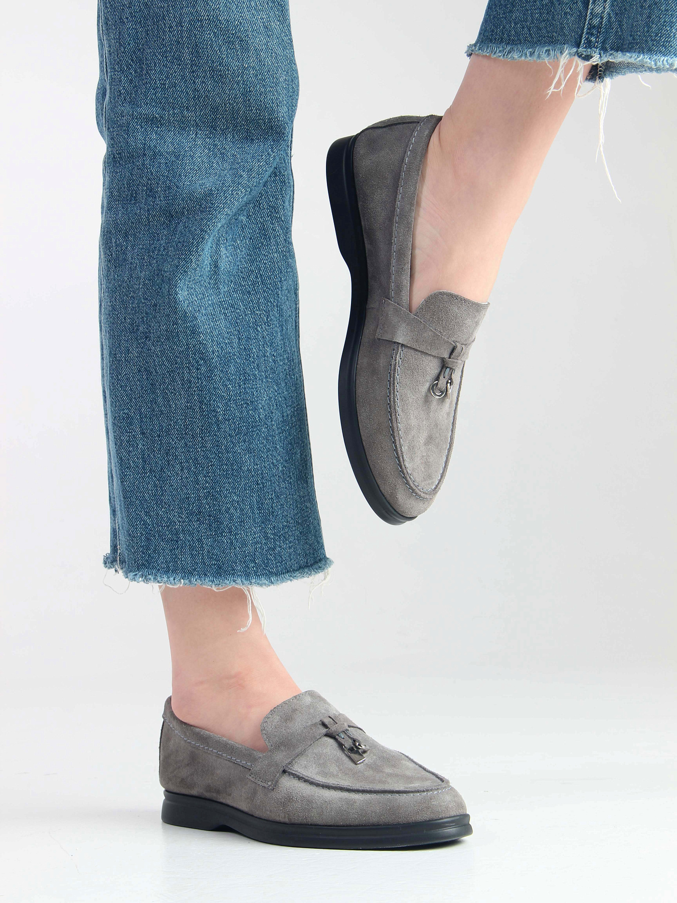 картинка Лоферы туфли ED'ART 170.2614'bl. Серый замок замша от интернет магазина