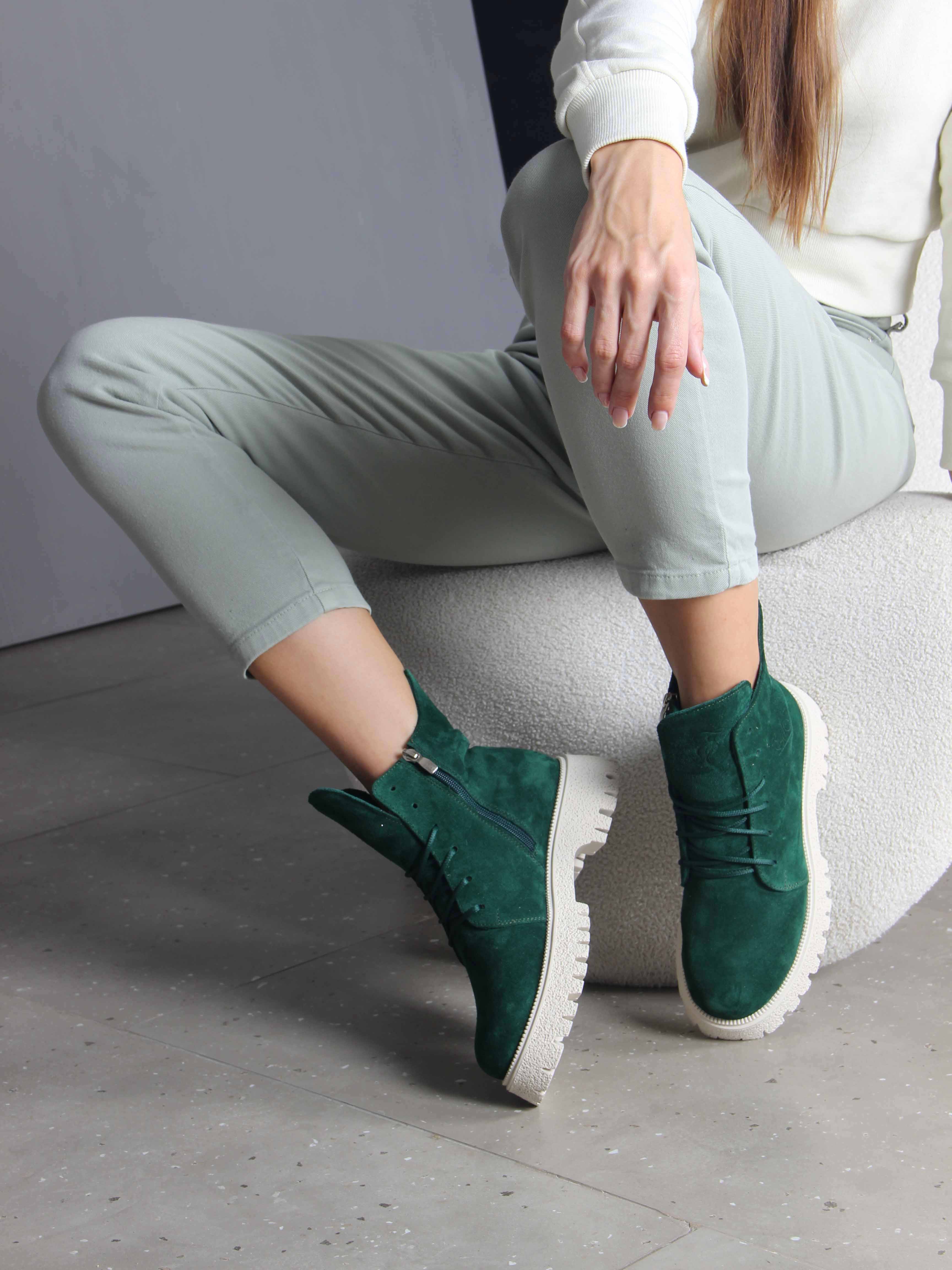 картинка Ботинки ED'ART 228.V.1541'be. Зеленый замша от интернет магазина