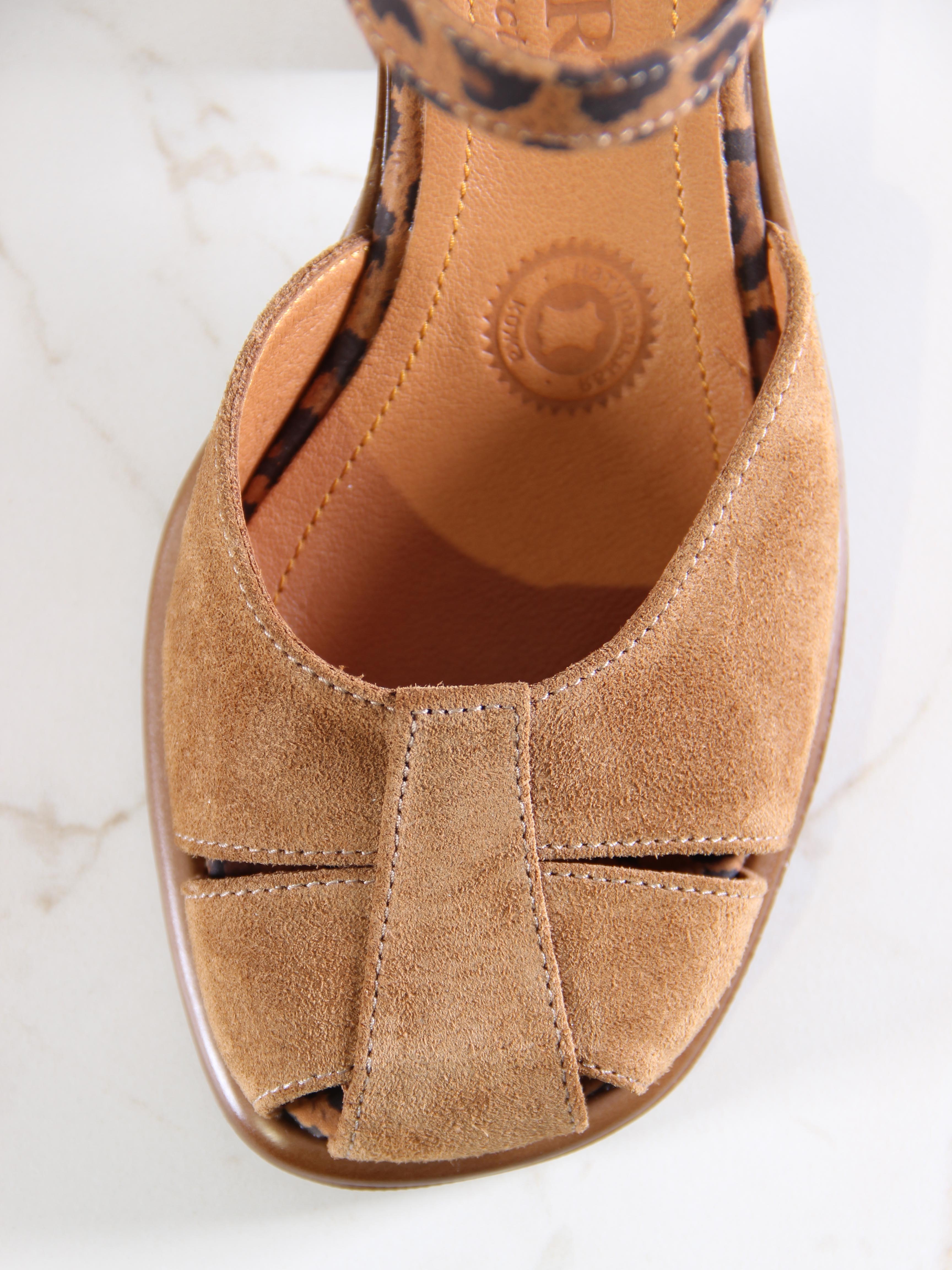 картинка Босоножки ED'ART 5033.23663'bе.Светло-коричневая замша+корич леопард замша от интернет магазина