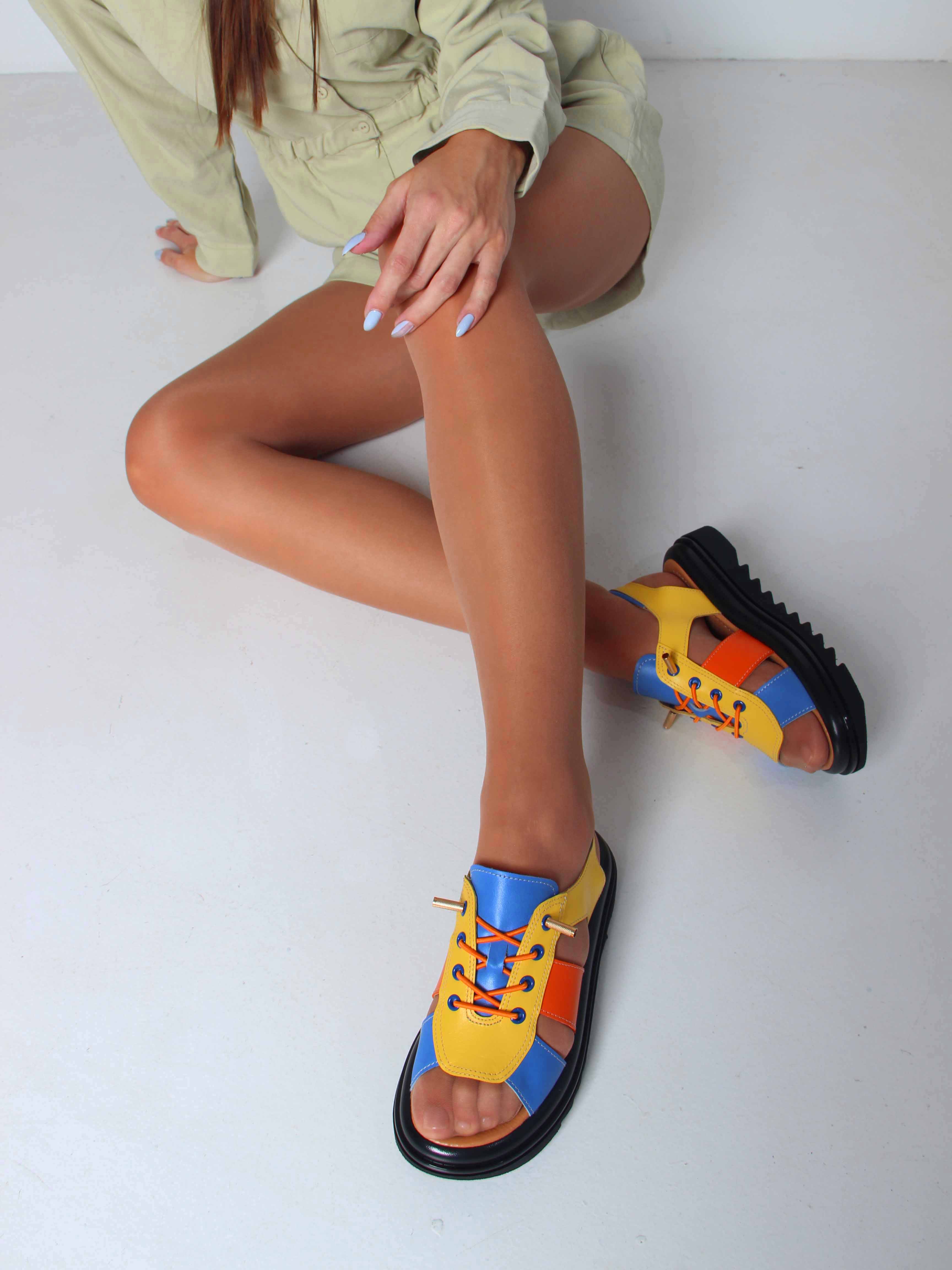 картинка Босоножки ED'ART 2029.2525'bl. Желтый синий оранжевый от интернет магазина