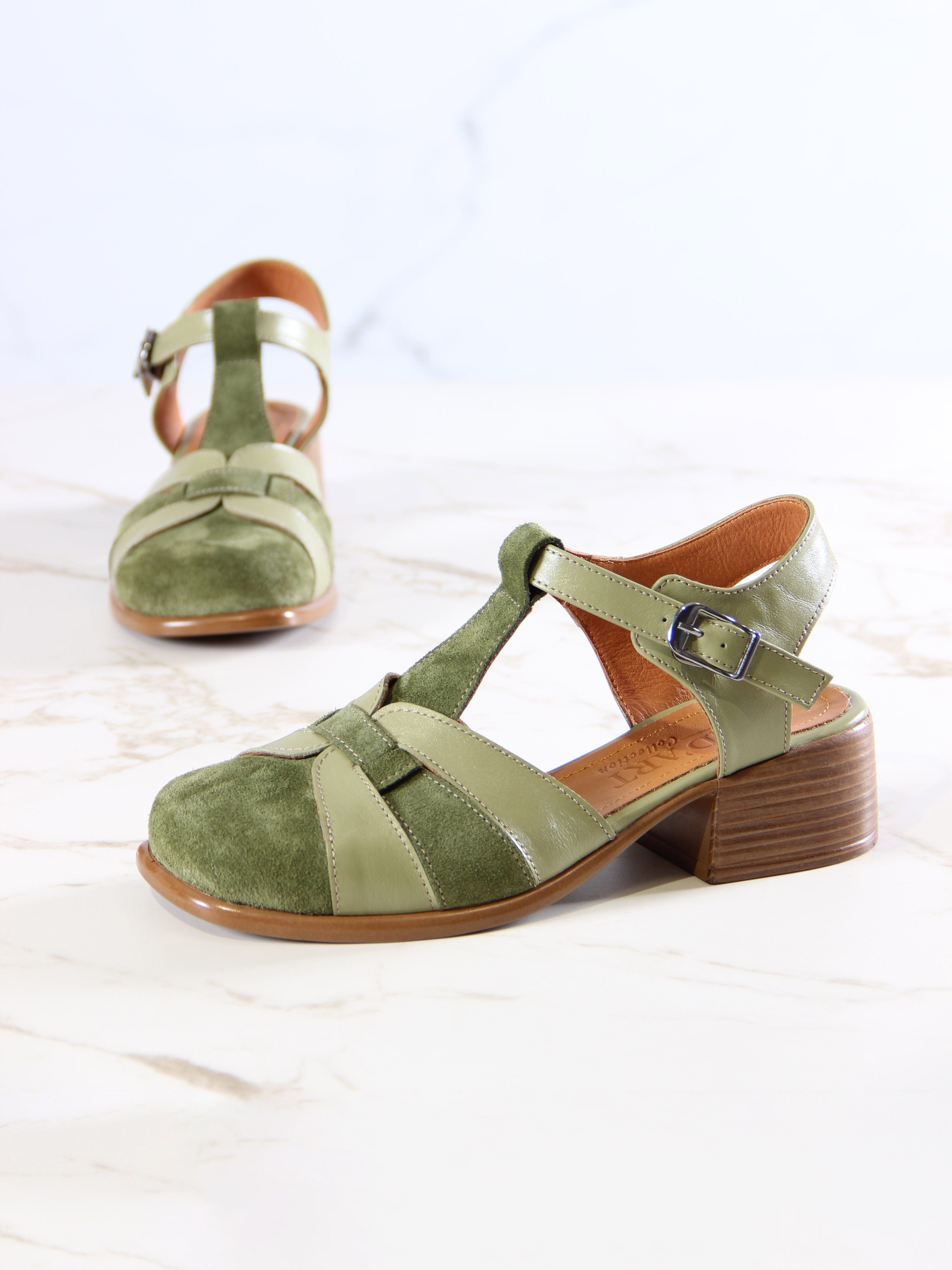 картинка Босоножки ED'ART 3038.26018'bе.Зеленая замша+олива от интернет магазина