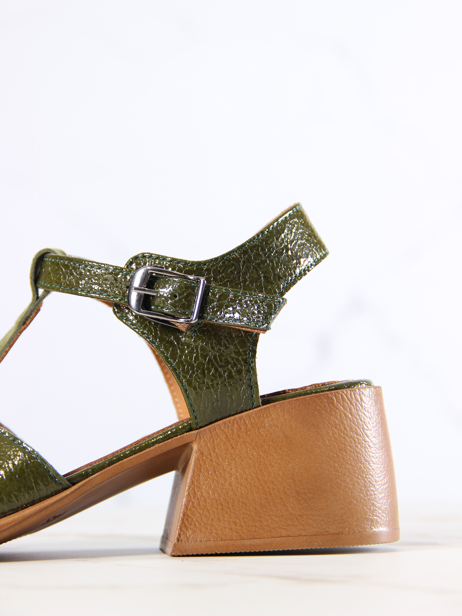 картинка Босоножки ED'ART 5038.23663'bе.Зеленый наплак+оливковая замша от интернет магазина