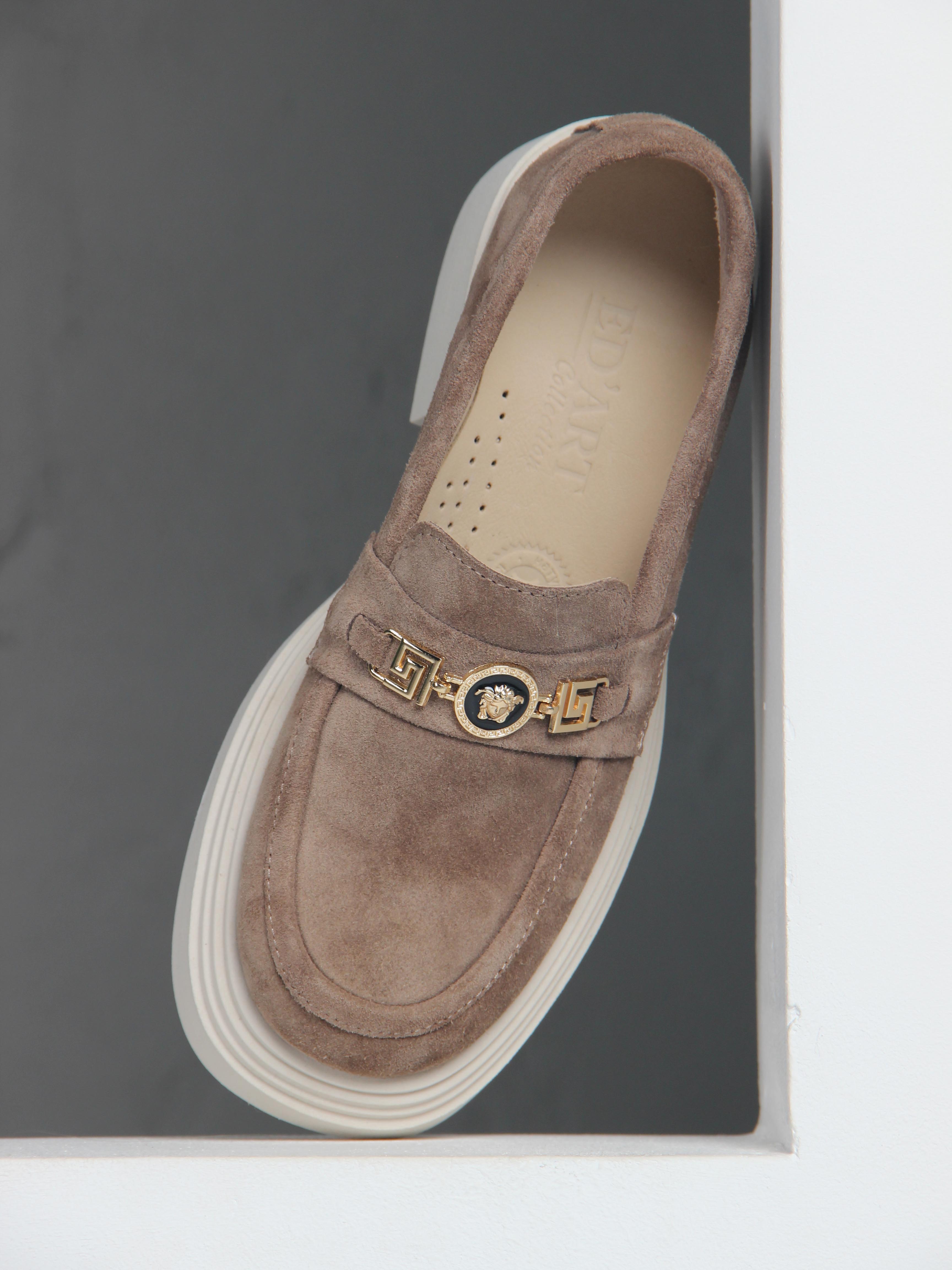 картинка Лоферы туфли ED'ART 173.1453'be. коричневый капучино замша от интернет магазина