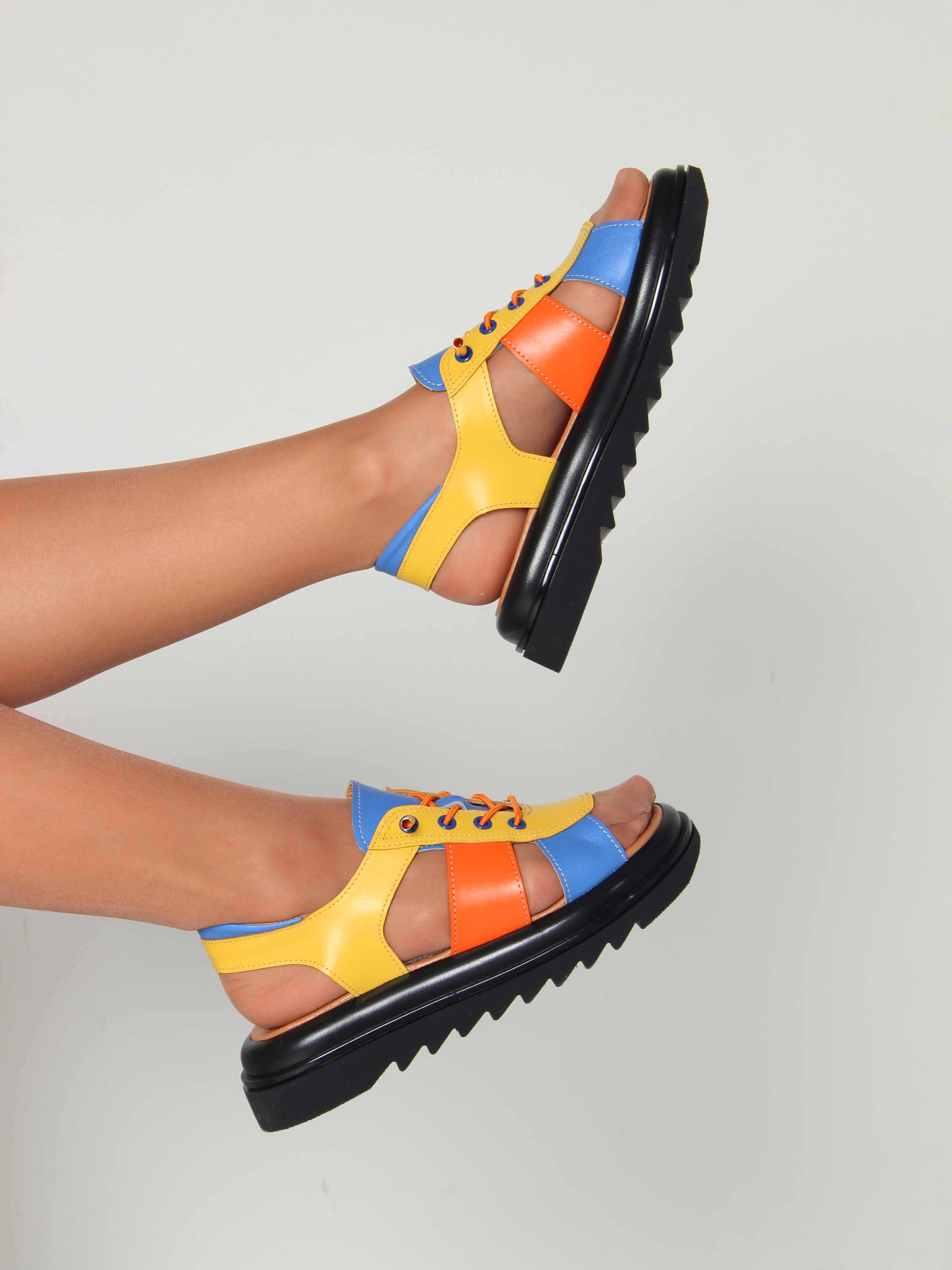 картинка Босоножки ED'ART 2029.2525'bl. Желтый синий оранжевый от интернет магазина