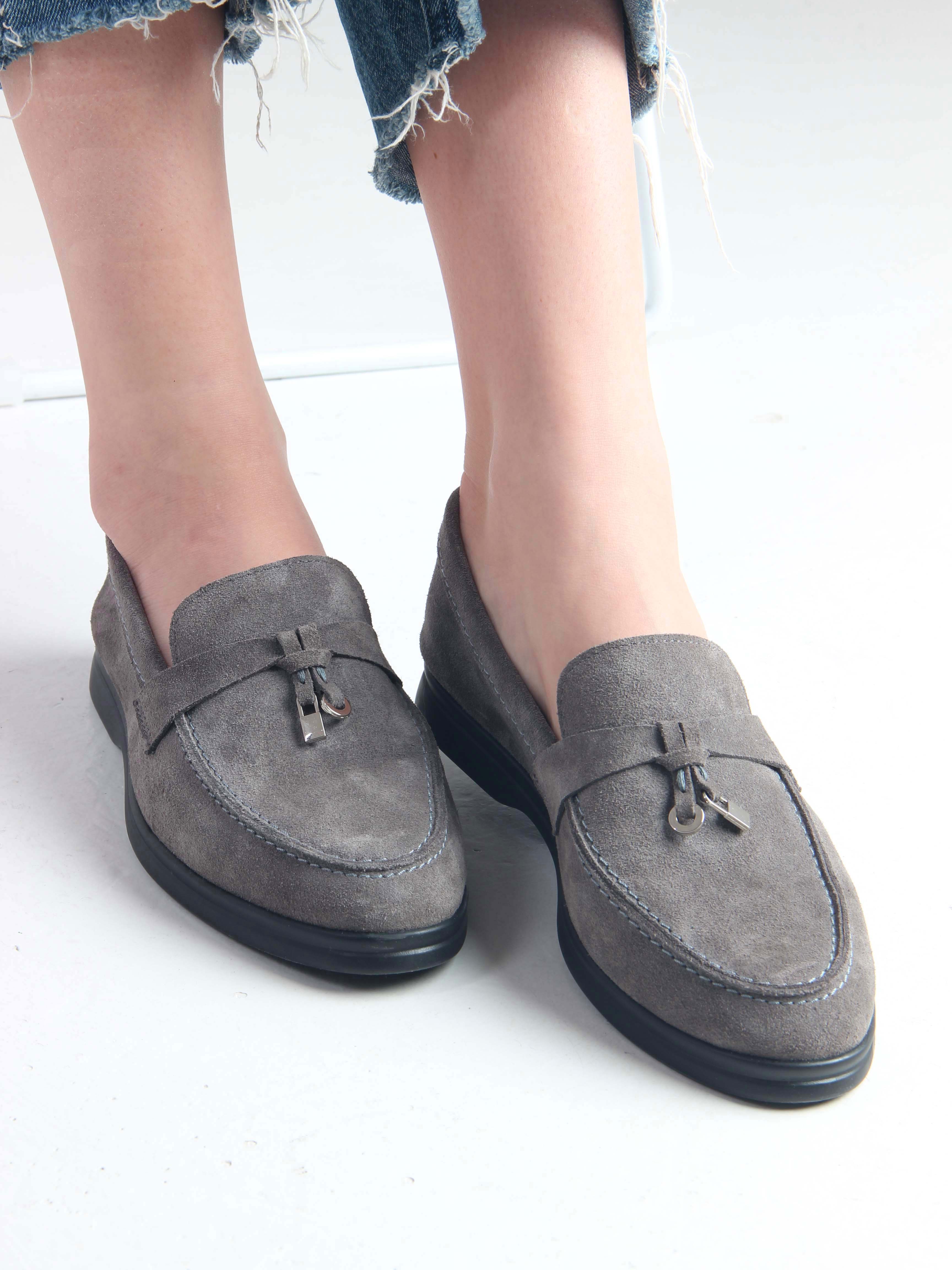 картинка Лоферы туфли ED'ART 170.2614'bl. Серый замок замша от интернет магазина