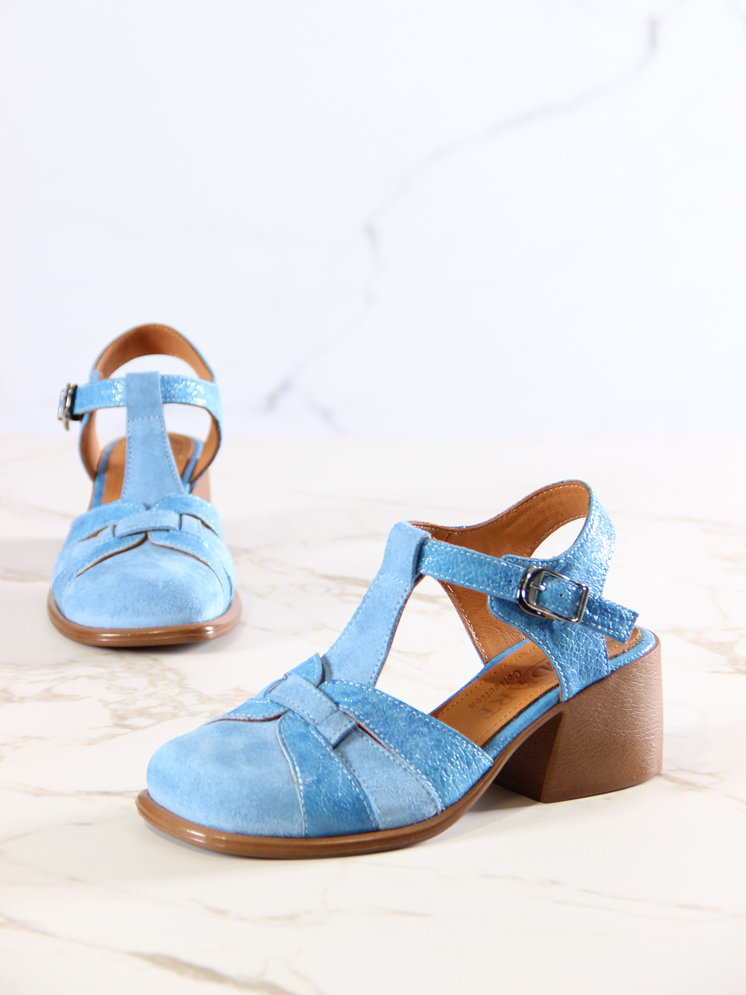 картинка Босоножки ED'ART 5038.23663'bе.Голубой наплак+голубая замша от интернет магазина