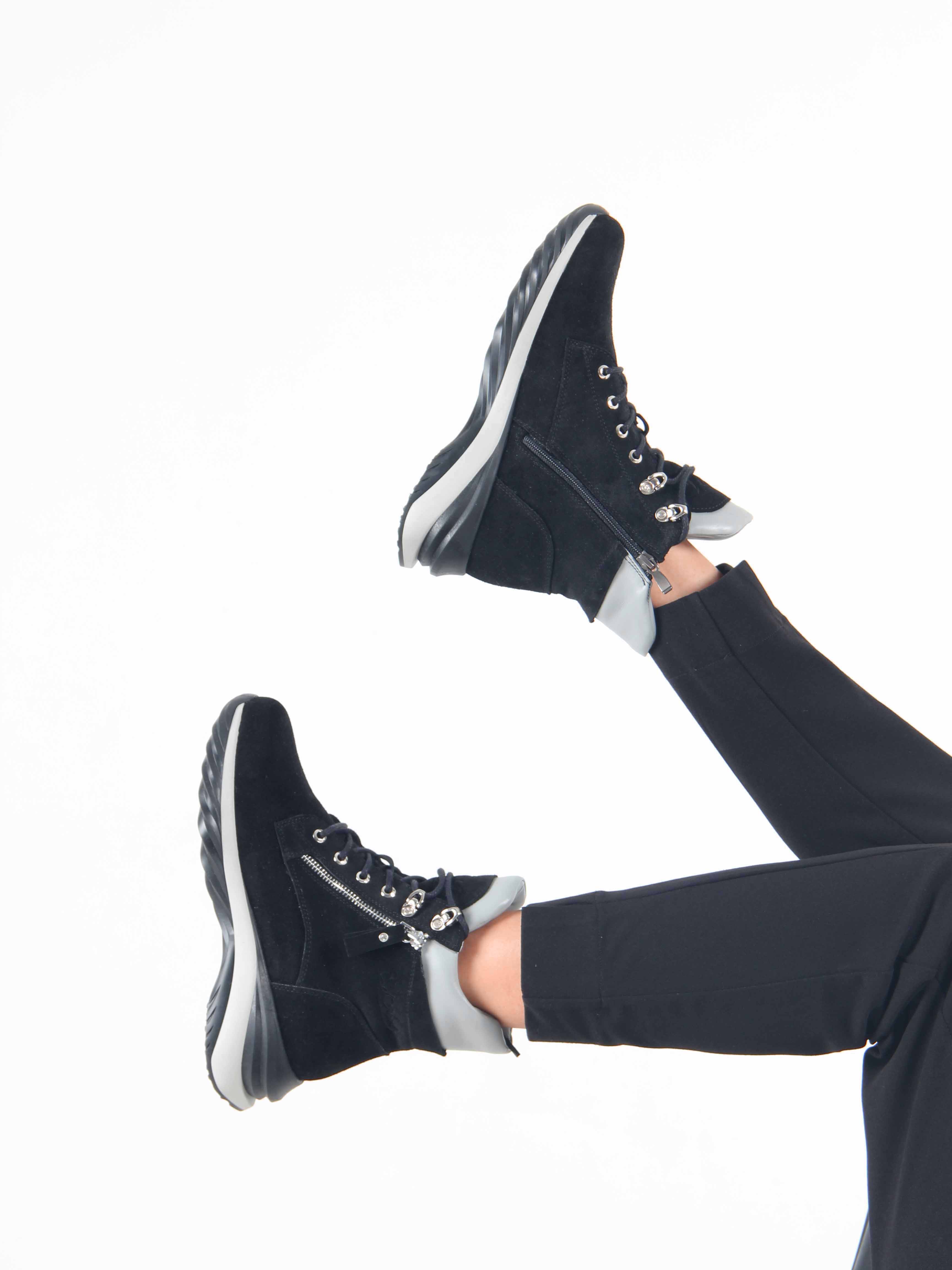 картинка Ботинки ED'ART 261.uno2'bl. черный серый замша от интернет магазина