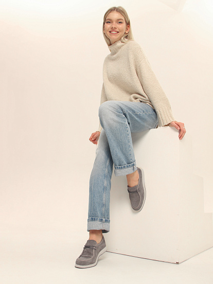 картинка Мокасины ED'ART 191.1607'be. серый замок замша от интернет магазина