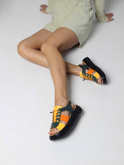 картинка Босоножки ED'ART 2029.2525'bl. Зеленый желтый оранжевый от интернет магазина