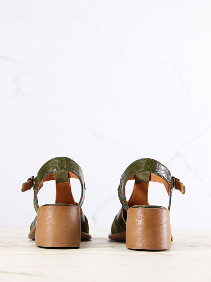 картинка Босоножки ED'ART 5038.23663'bе.Зеленый наплак+оливковая замша от интернет магазина