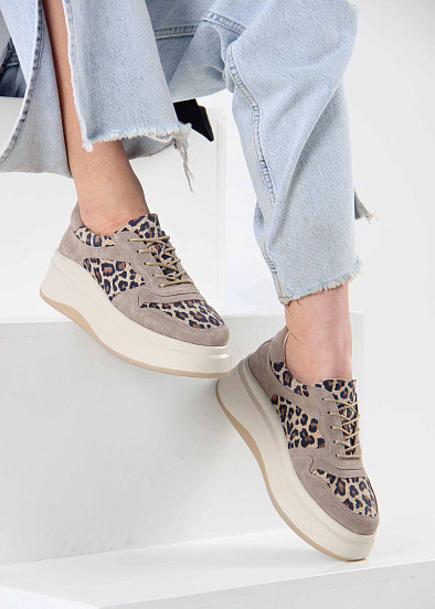 картинка Кроссовки ED'ART 149.24916'be. бежевый леопард ваниль замша от интернет магазина