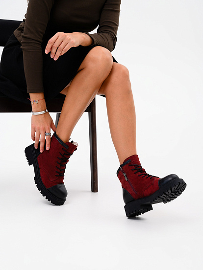 картинка Ботинки ED'ART 319.taskana'bl. Бордо замша+черный от интернет магазина