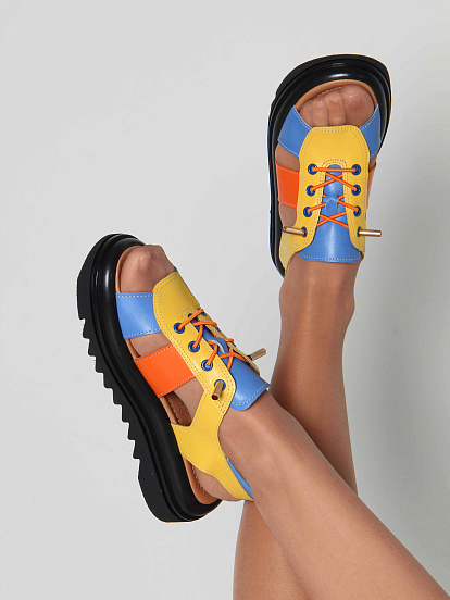 картинка Босоножки ED'ART 2029.2525'bl. Желтый синий оранжевый от интернет магазина