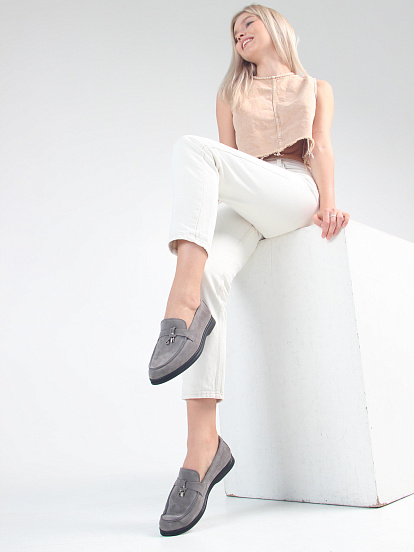 картинка Лоферы туфли ED'ART 170.2614'bl. Серый замок замша от интернет магазина