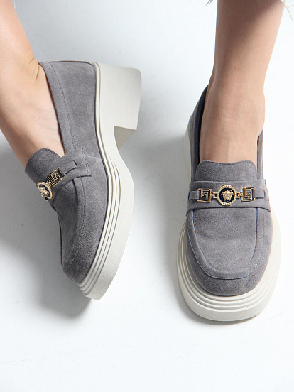 картинка Лоферы туфли ED'ART 173.1453'be. серый замок замша от интернет магазина