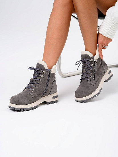 картинка Ботинки ED'ART 261.uno9'gr. Серый замок замша+бежевый от интернет магазина
