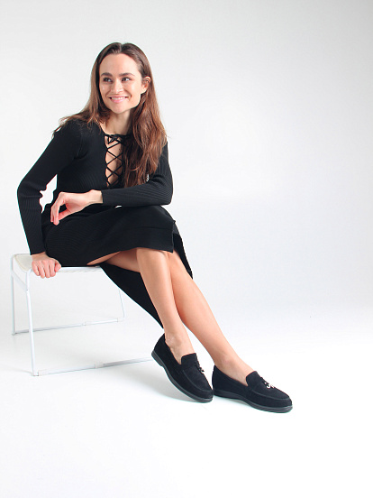 картинка Лоферы ED'ART 170.2614'bl. Черный замш от интернет магазина