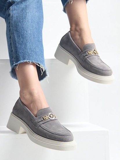 картинка Лоферы туфли ED'ART 173.1453'be. серый замок замша от интернет магазина