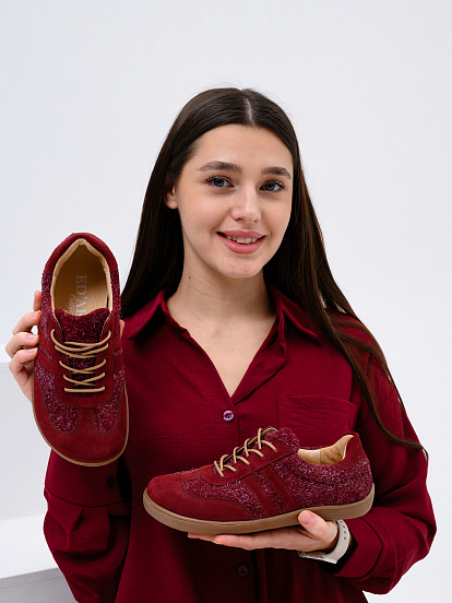 картинка Босоногие кеды ED'ART 184.nata'br.Бордовая замша+бордовый джангл от интернет магазина