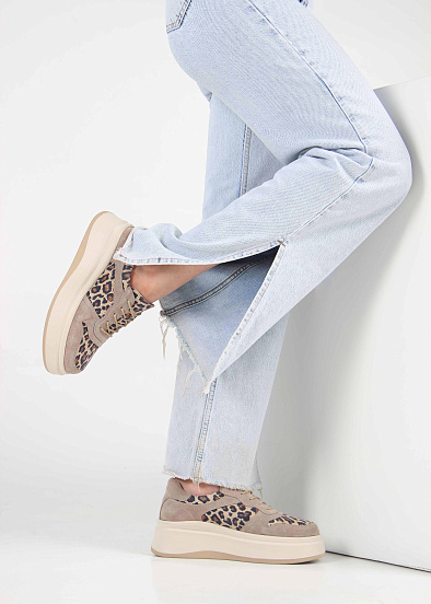 картинка Кроссовки ED'ART 149.24916'be. бежевый леопард ваниль замша от интернет магазина