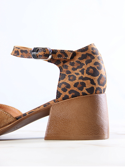 картинка Босоножки ED'ART 5033.23663'bе.Светло-коричневая замша+корич леопард замша от интернет магазина