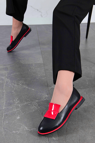 картинка Лоферы туфли ED'ART 118.Viсtoria'bl. Черный-красный от интернет магазина