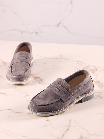 картинка Лоферы ED'ART 176.rose'gr. серый замок замша от интернет магазина