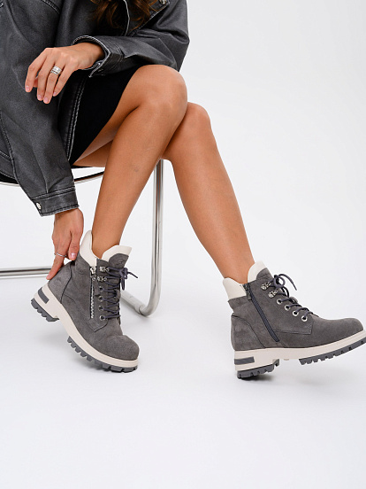 картинка Ботинки ED'ART 261.uno9'gr. Серый замок замша+бежевый от интернет магазина