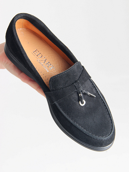 картинка Лоферы ED'ART 170.2614'bl. Черный замш от интернет магазина