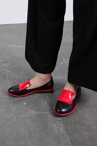 картинка Лоферы туфли ED'ART 118.Viсtoria'bl. Черный-красный от интернет магазина