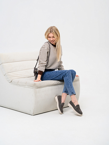 картинка Лоферы туфли ED'ART 176.1593'be. Серый замок замша от интернет магазина