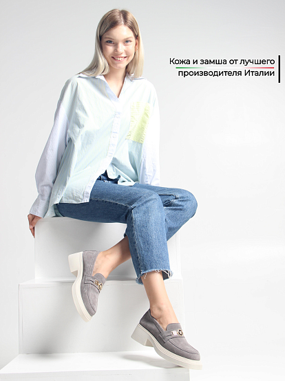 картинка Лоферы туфли ED'ART 173.1453'be. серый замок замша от интернет магазина